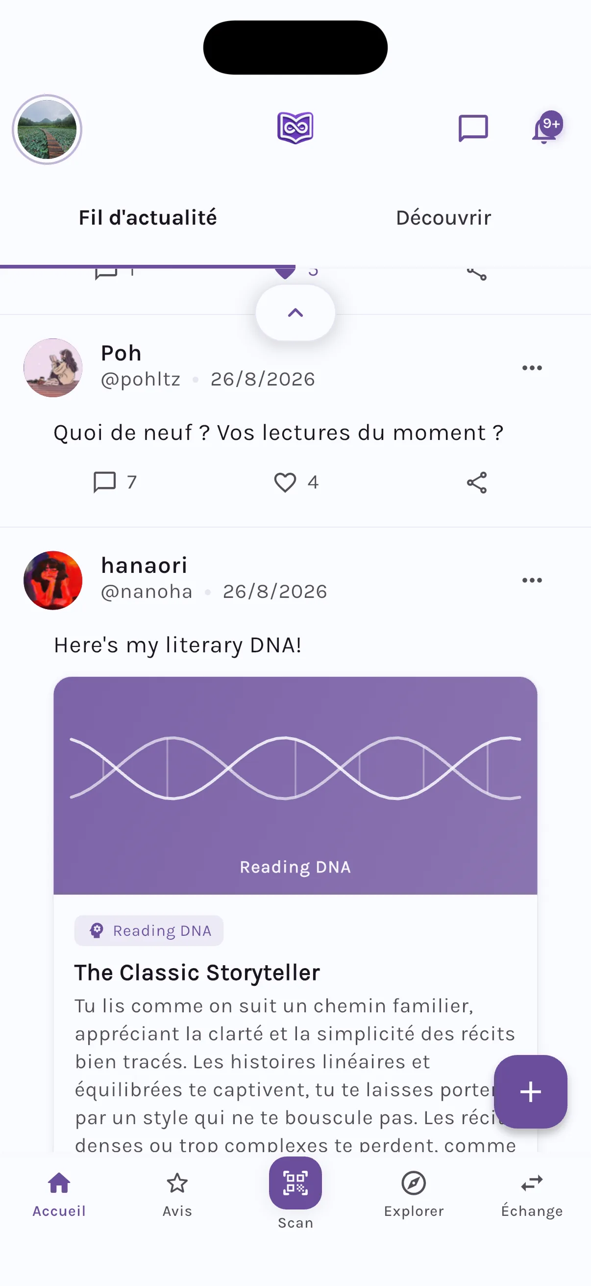 Le fil d’actualité de LinQfolio : les lecteurs que vous suivez partagent leurs lectures et leur Reading DNA